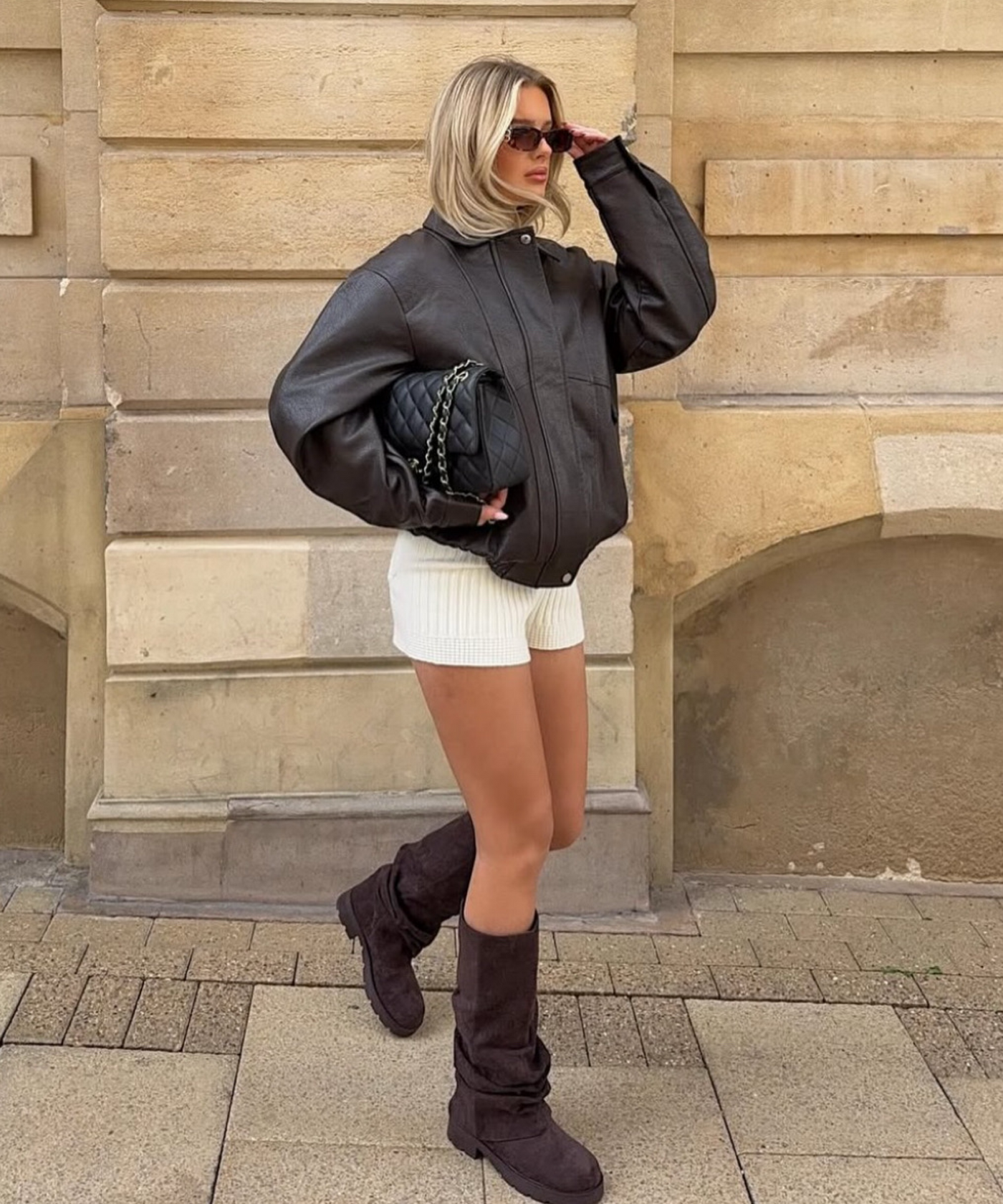 Oversize Lederjacke Hana Braun