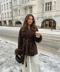 Jacke mit Felldetails Loona Dunkelbraun