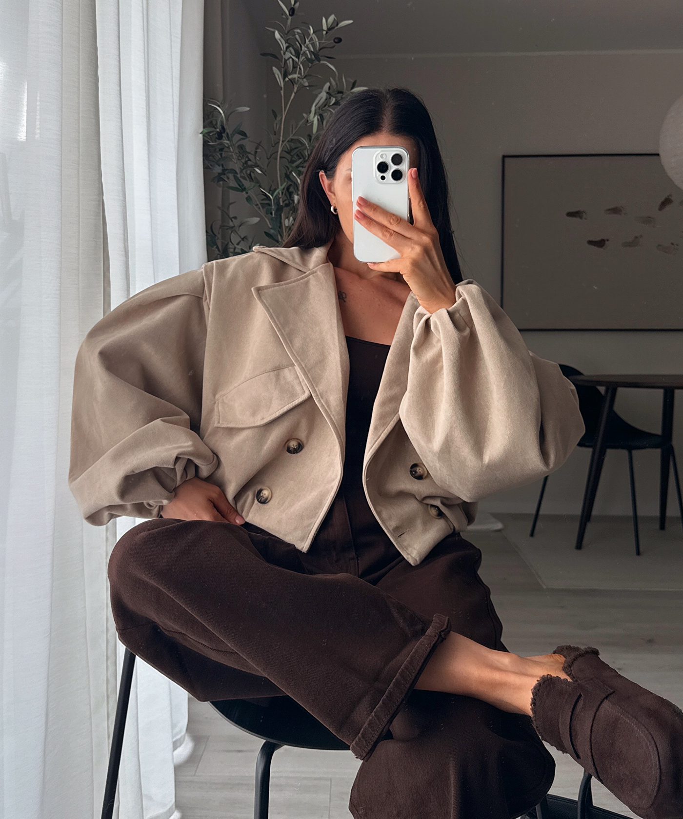Wildleder Crop Trenchcoat Henna Beige