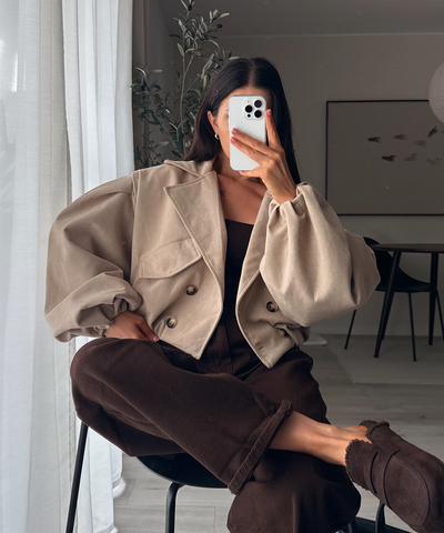 Wildleder Crop Trenchcoat Henna Beige
