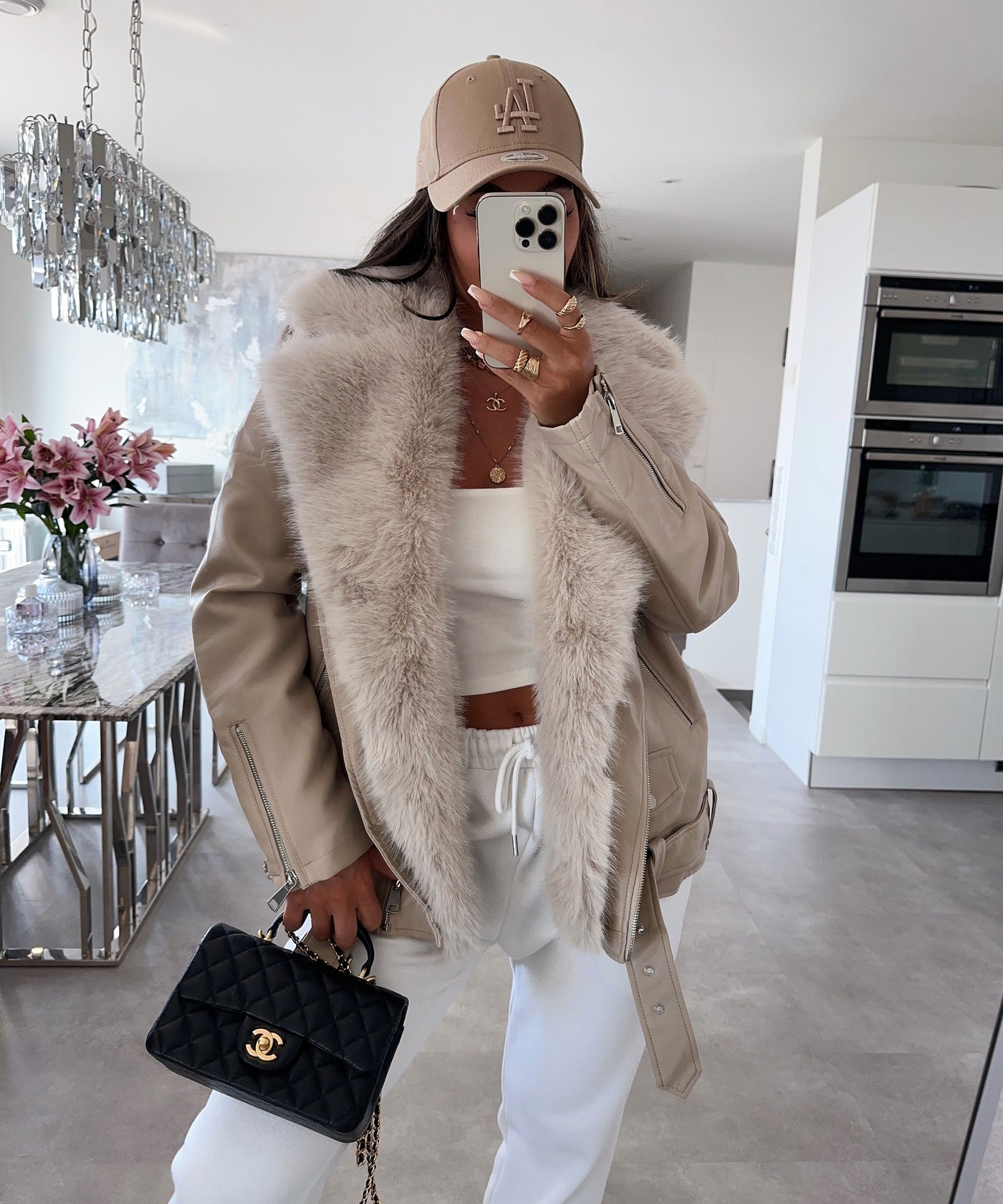 Mantel Wildlederjacke Mit Fell Beige Gefutterte Lederjacke