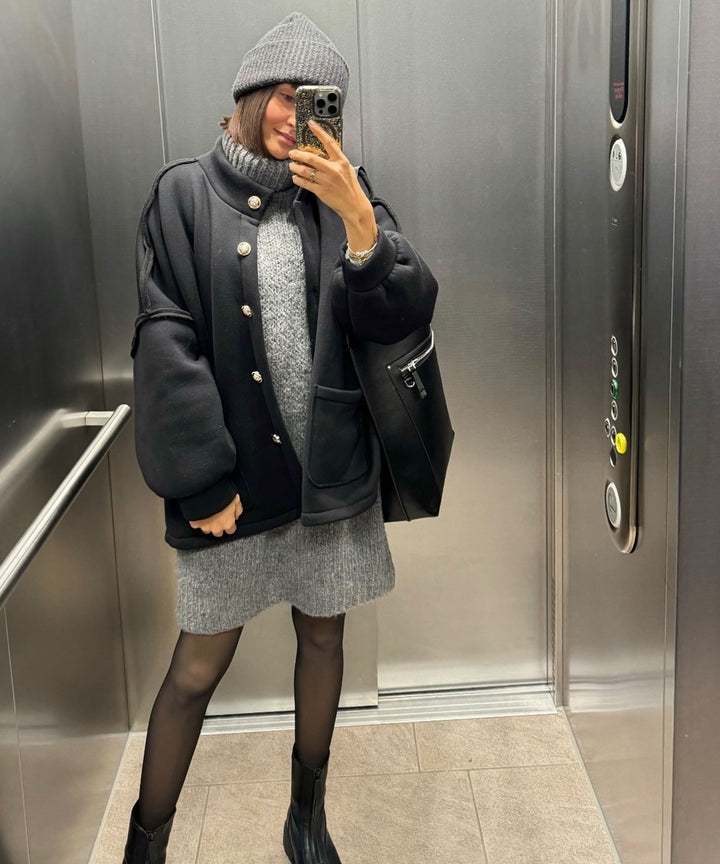 Gefütterte Oversize Jacke Mine Schwarz