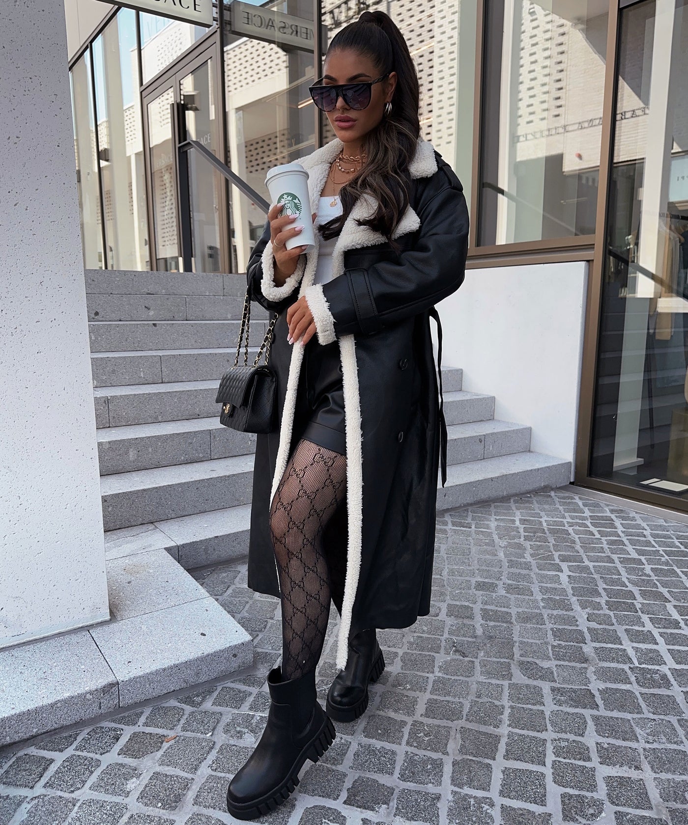 Gefütterter Ledermantel Mabel mit Teddyfell Schwarz  Ladypolitan ♡   