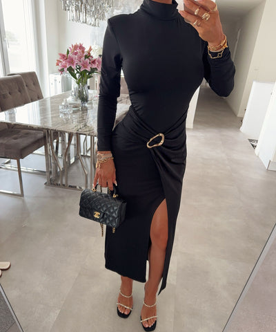 Kleid Linova mit Schlitz Schwarz Ladypolitan ♡