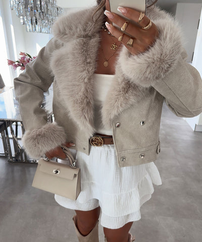 Lederjacke mit Kunstfell Velina Beige  Ladypolitan ♡   