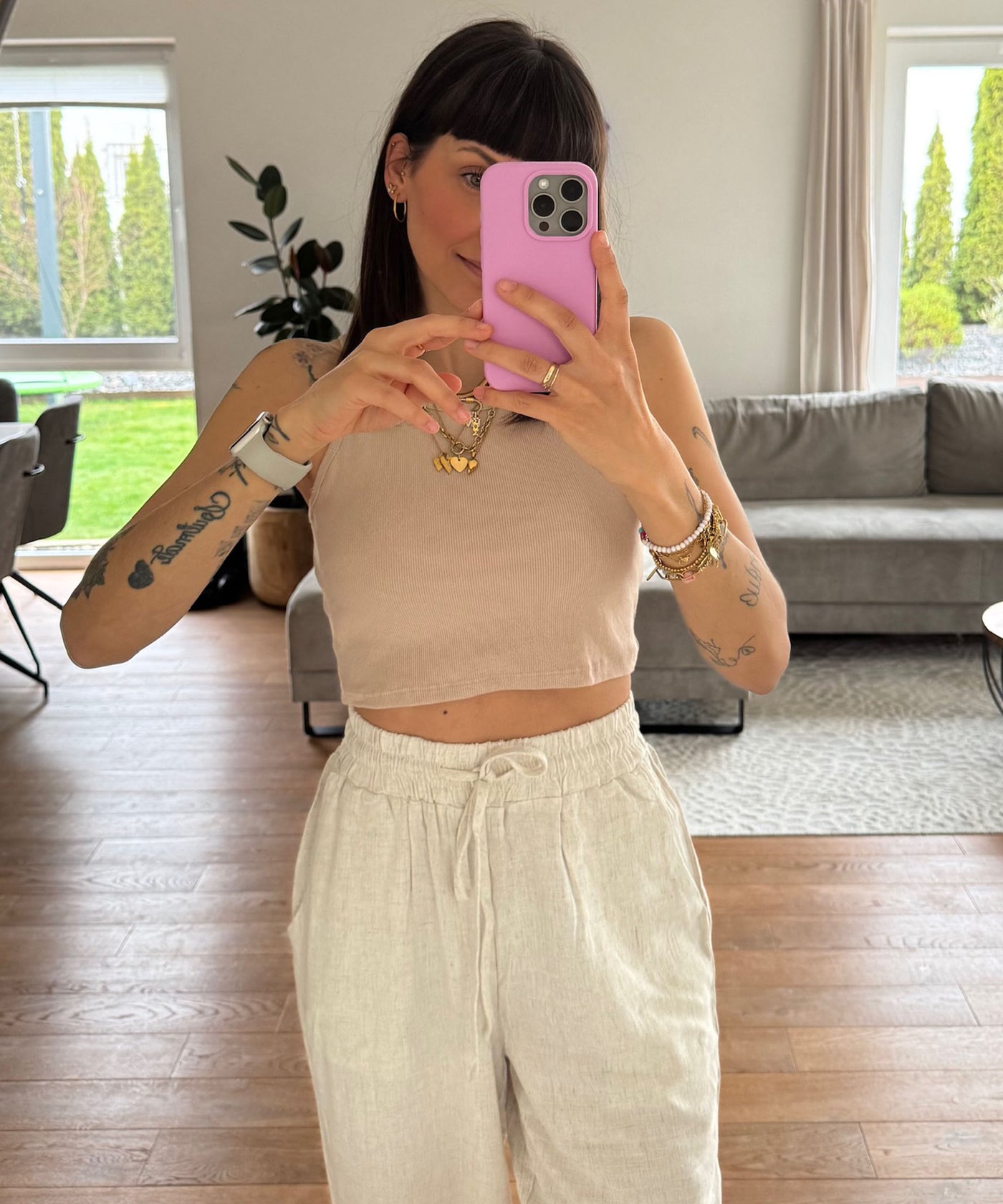 Leinenhose Nell Beige Ladypolitan ♡