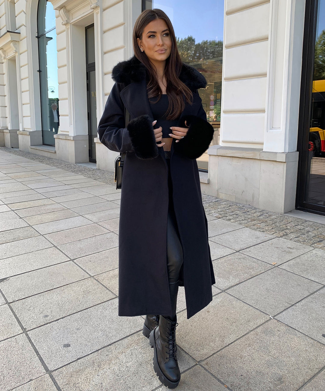 coat schwarzer mantel lang damen