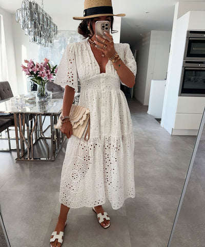 Maxi Kleid Maleyna Weiß Ladypolitan ♡