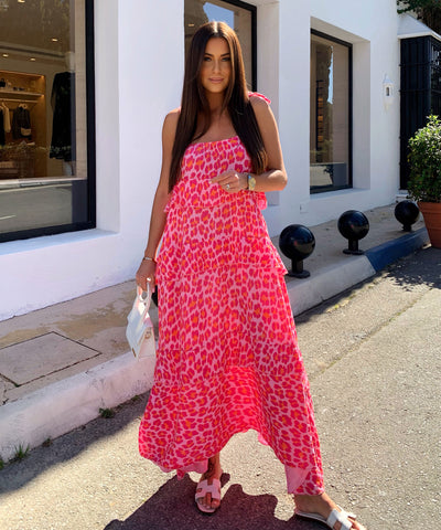 Musselin Maxi Kleid Aradi Leo Pink Ladypolitan ♡