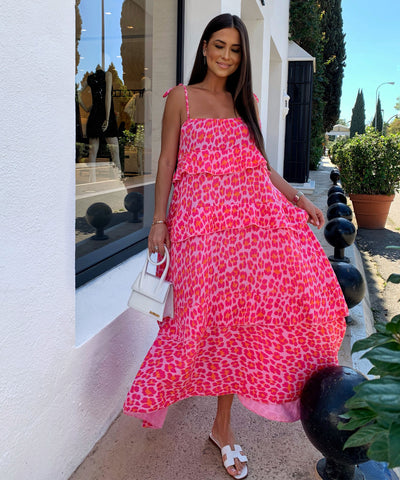 Musselin Maxi Kleid Aradi Leo Pink Ladypolitan ♡