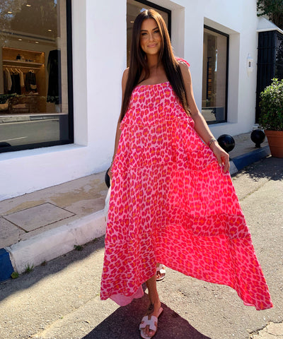 Musselin Maxi Kleid Aradi Leo Pink Ladypolitan ♡