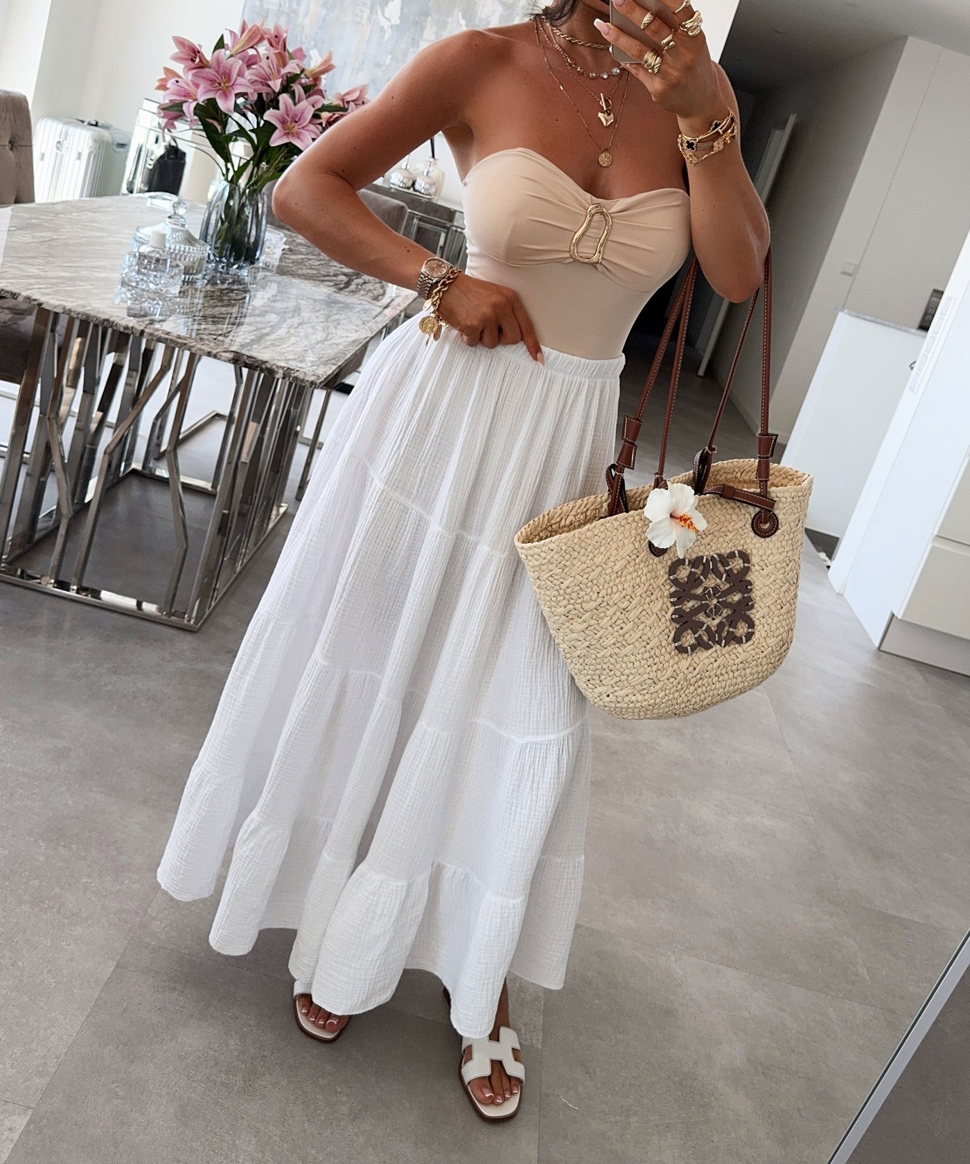 Maxi Musselin Rock Sira Weiß Ladypolitan ♡