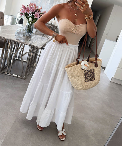 Maxi Musselin Rock Sira Weiß Ladypolitan ♡