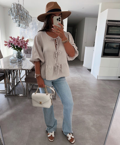 Musselin Bluse Elora Beige  Ladypolitan ♡   
