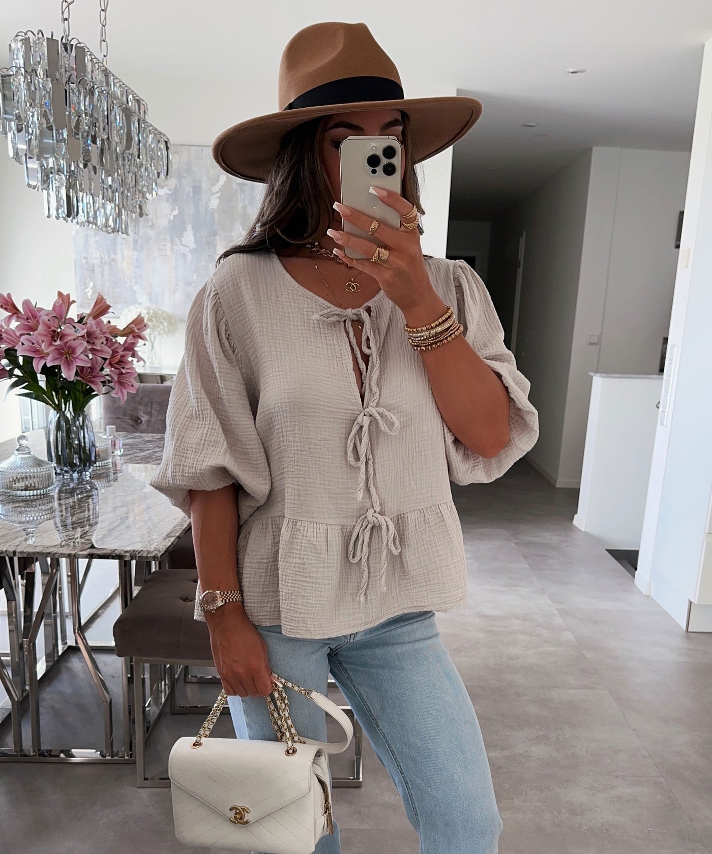 Musselin Bluse Elora Beige  Ladypolitan ♡   