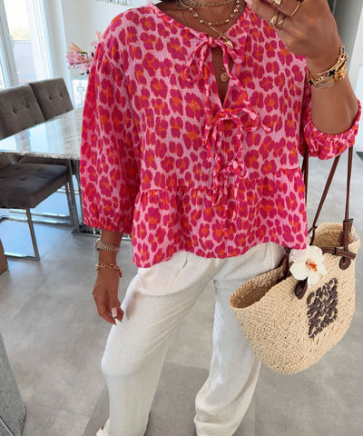 Musselin Bluse Elora Leo Pink Ladypolitan ♡