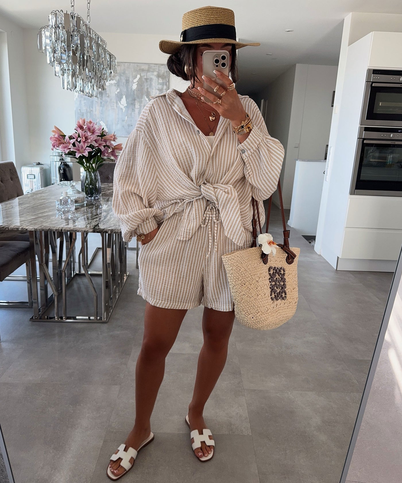 Musselin Bluse Laya Streifen Beige Ladypolitan ♡