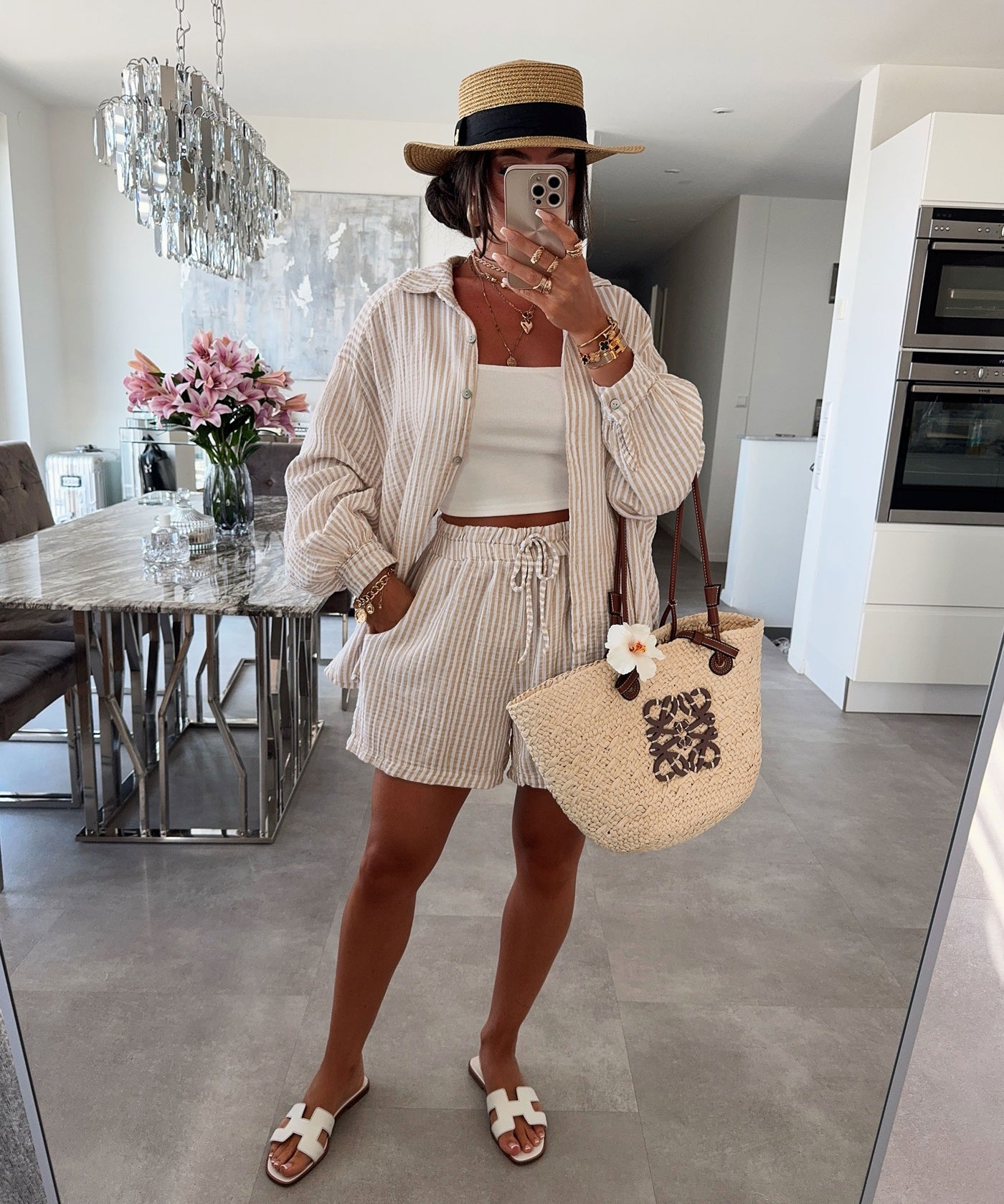 Musselin Bluse Laya Streifen Beige Ladypolitan ♡