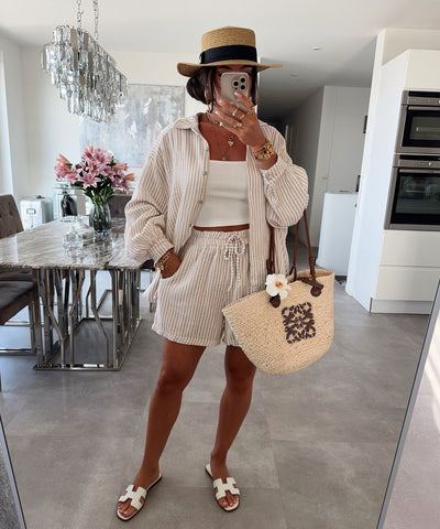 Musselin Bluse Laya Streifen Beige Ladypolitan ♡
