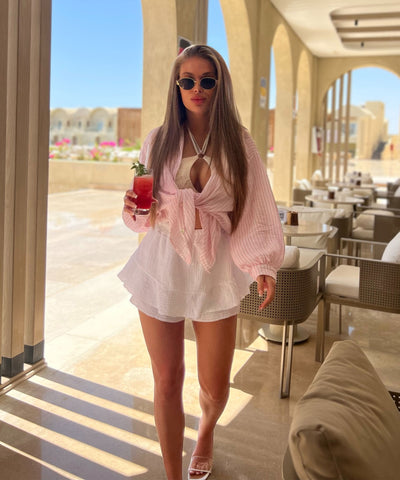 Musselin Bluse Laya Streifen Rosa Ladypolitan ♡