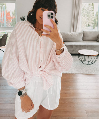 Musselin Bluse Laya Streifen Rosa Ladypolitan ♡