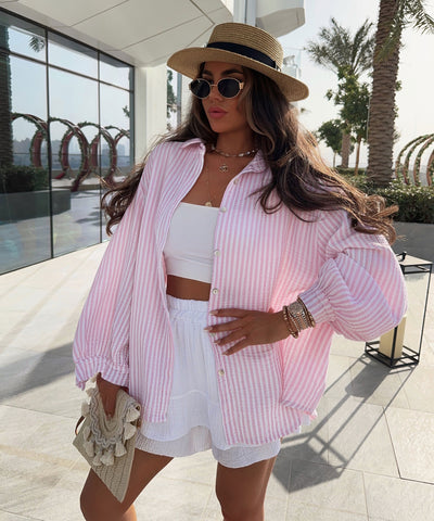 Musselin Bluse Laya Streifen Rosa Ladypolitan ♡