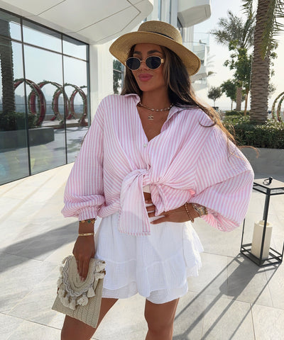 Musselin Bluse Laya Streifen Rosa Ladypolitan ♡