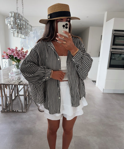 Musselin Bluse Laya Streifen Schwarz Ladypolitan ♡