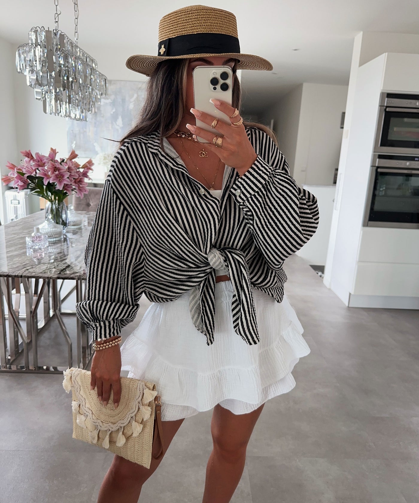 Musselin Bluse Laya Streifen Schwarz Ladypolitan ♡