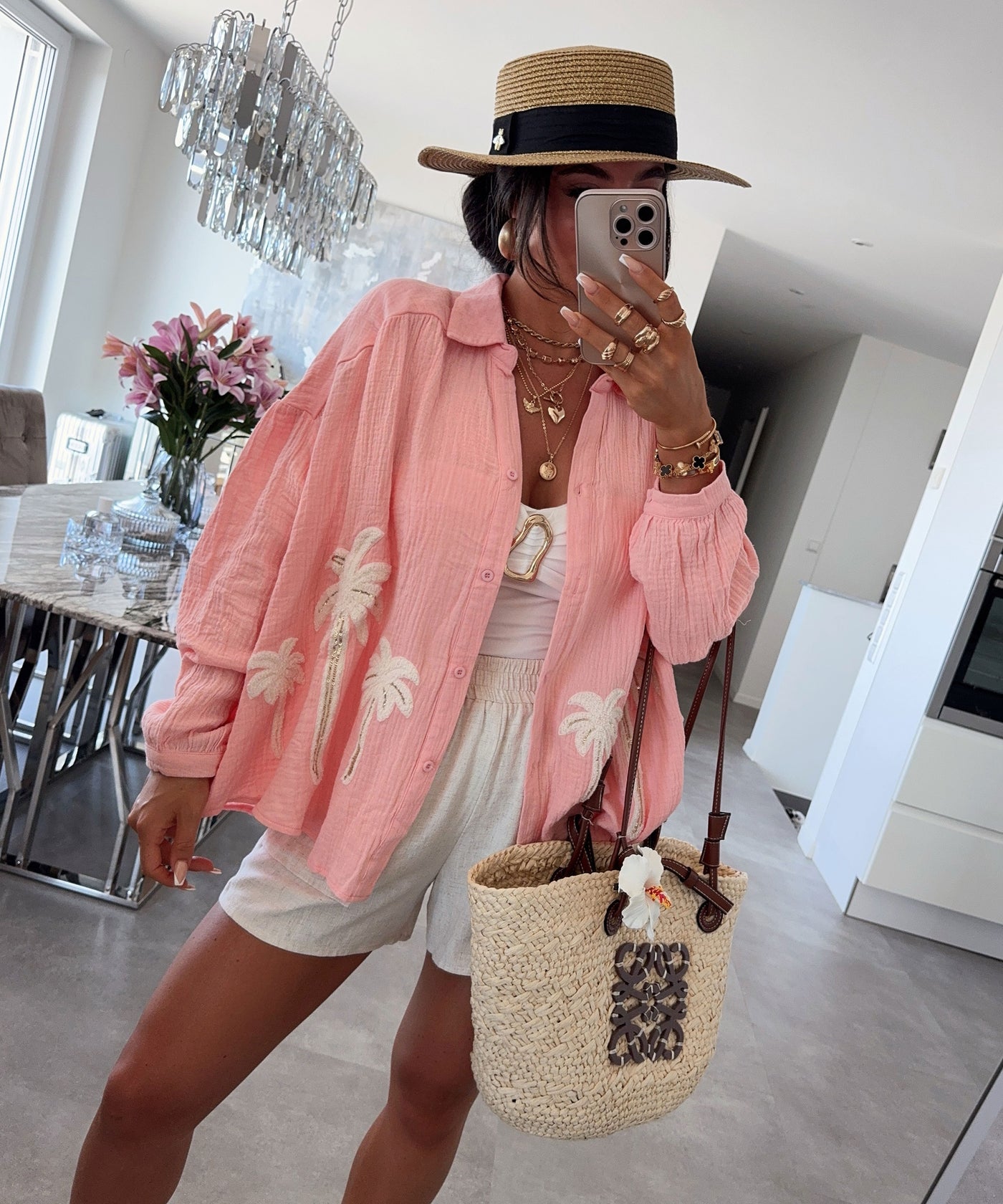 Musselin Bluse Palme Lune Peach Ladypolitan ♡