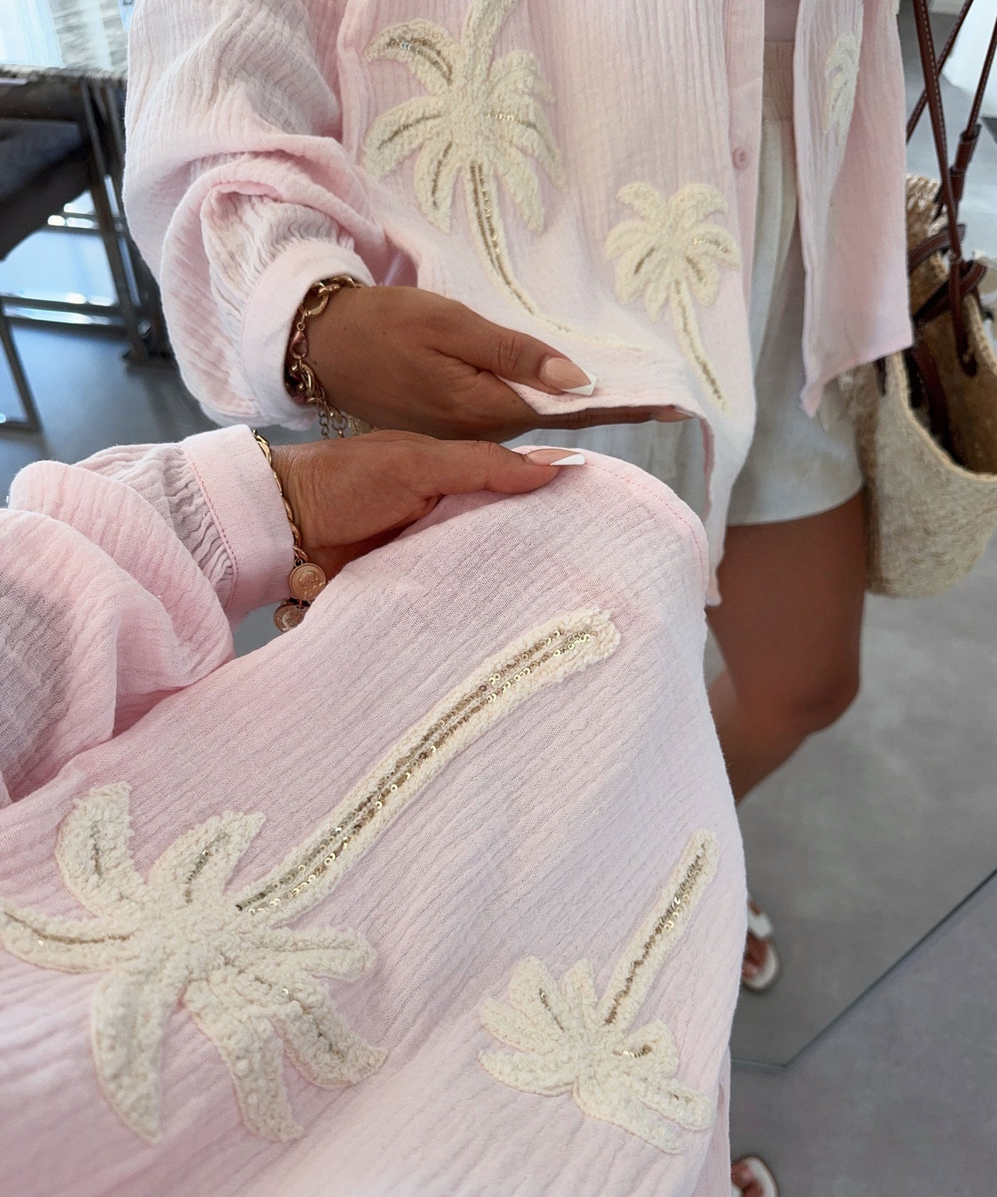 Musselin Bluse Palme Lune Rosa Ladypolitan ♡