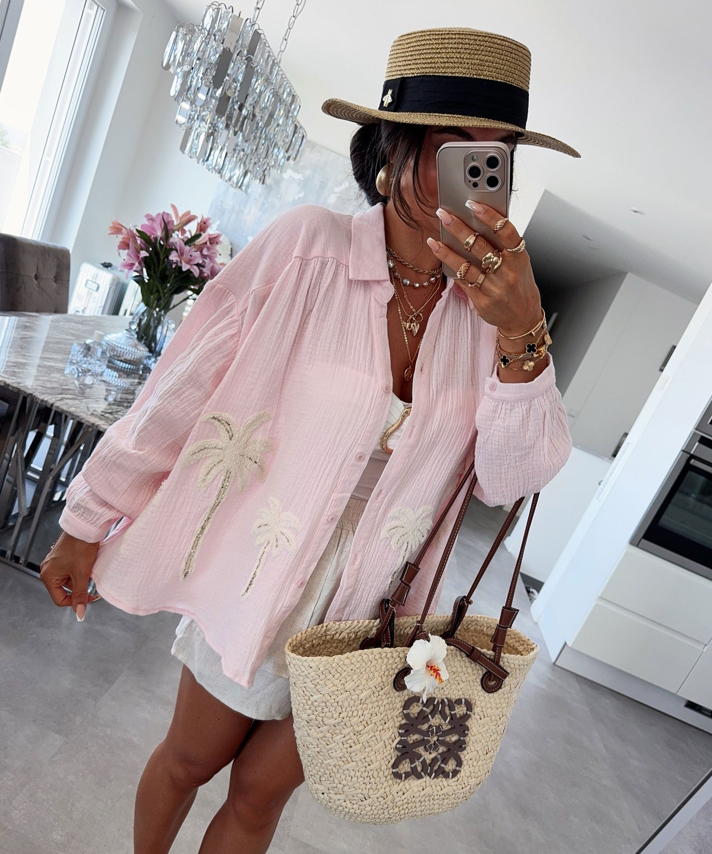 Musselin Bluse Palme Lune Rosa Ladypolitan ♡