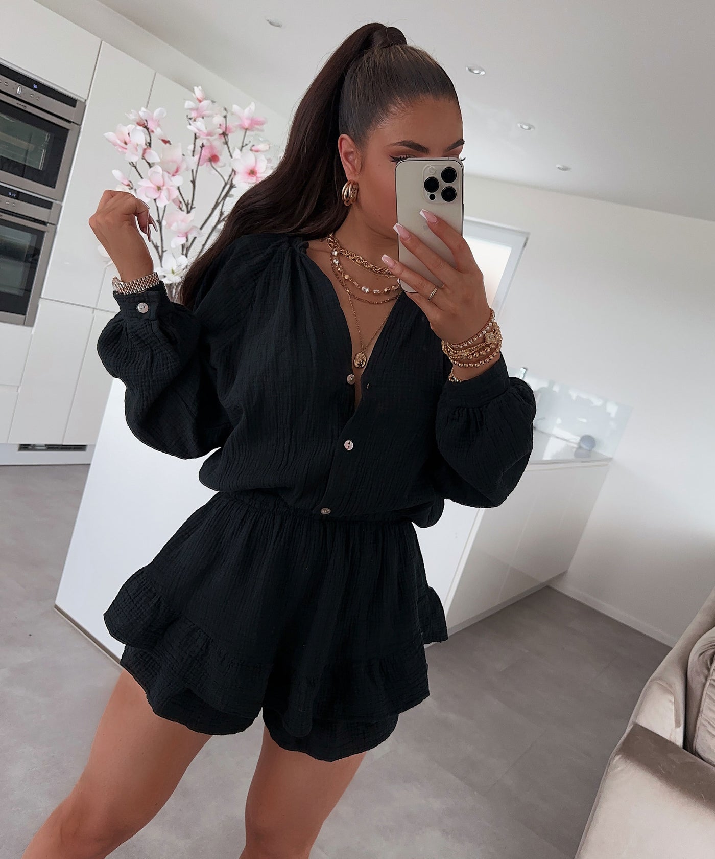 Musselin Jumpsuit Juana Schwarz  Ladypolitan ♡   