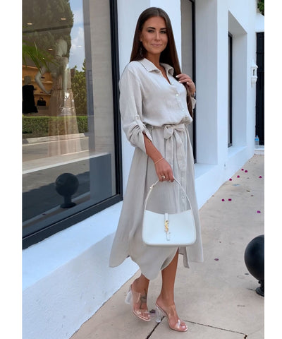 Musselin Kleid Elena Lang Beige  Ladypolitan ♡   