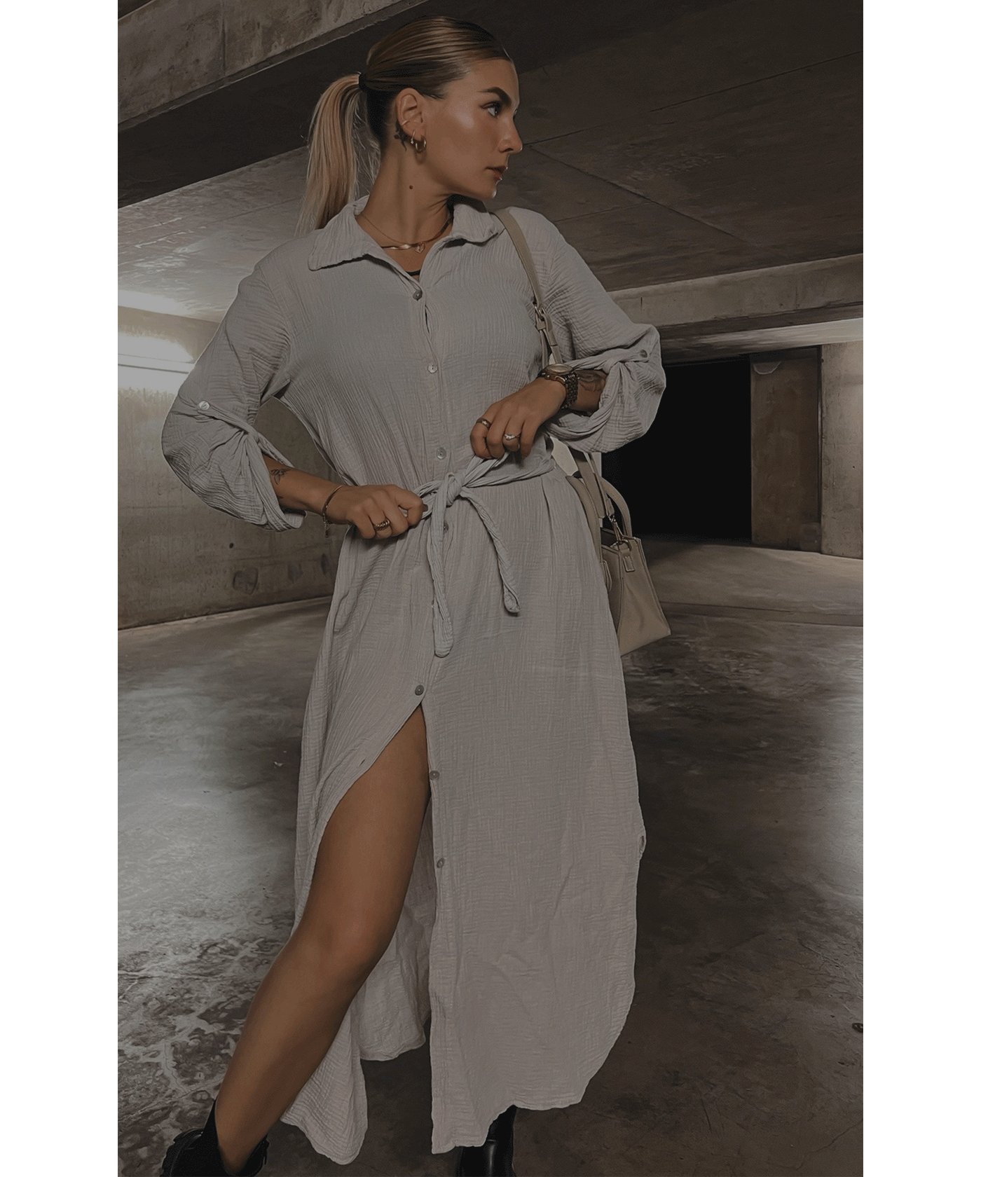 Musselin Kleid Elena Lang Beige  Ladypolitan ♡   