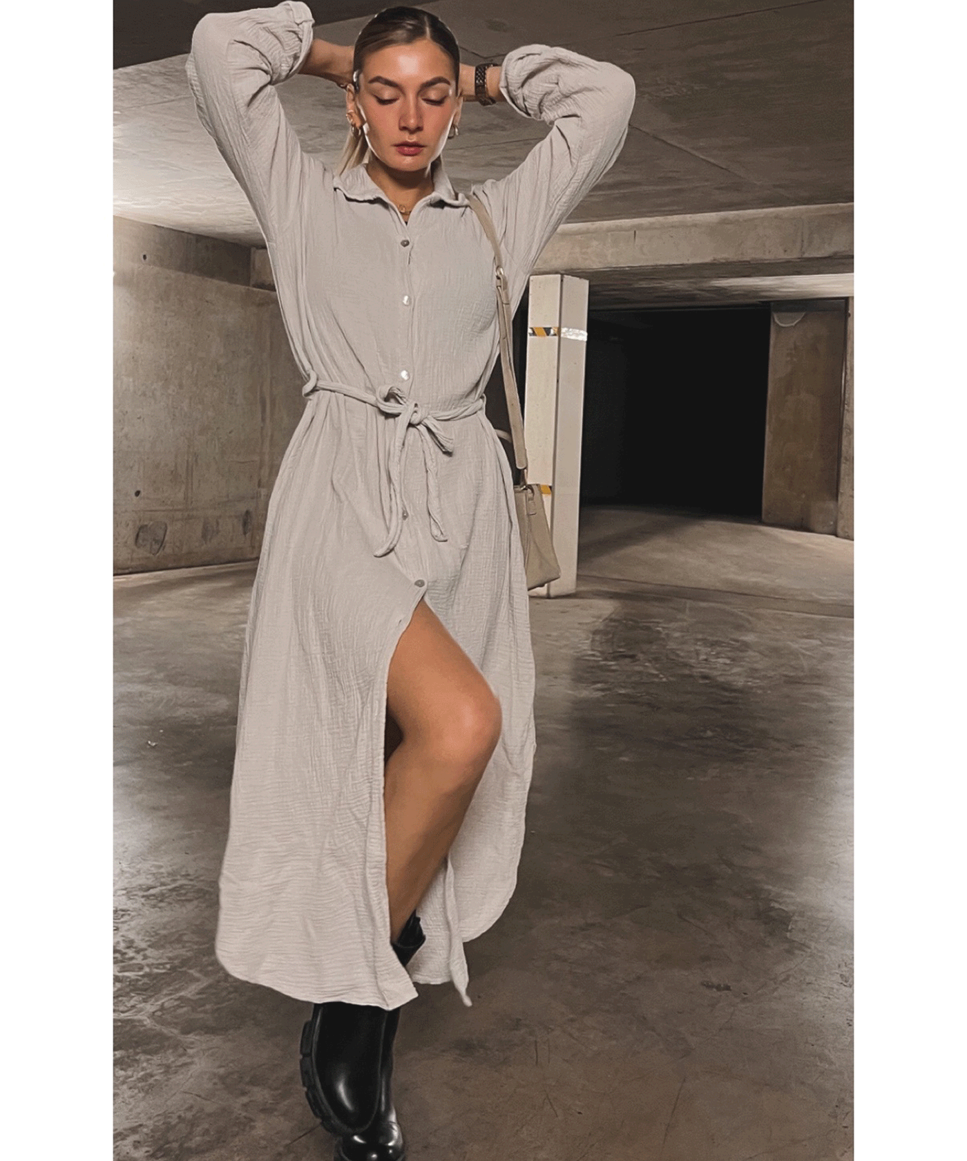 Musselin Kleid Elena Lang Beige  Ladypolitan ♡   