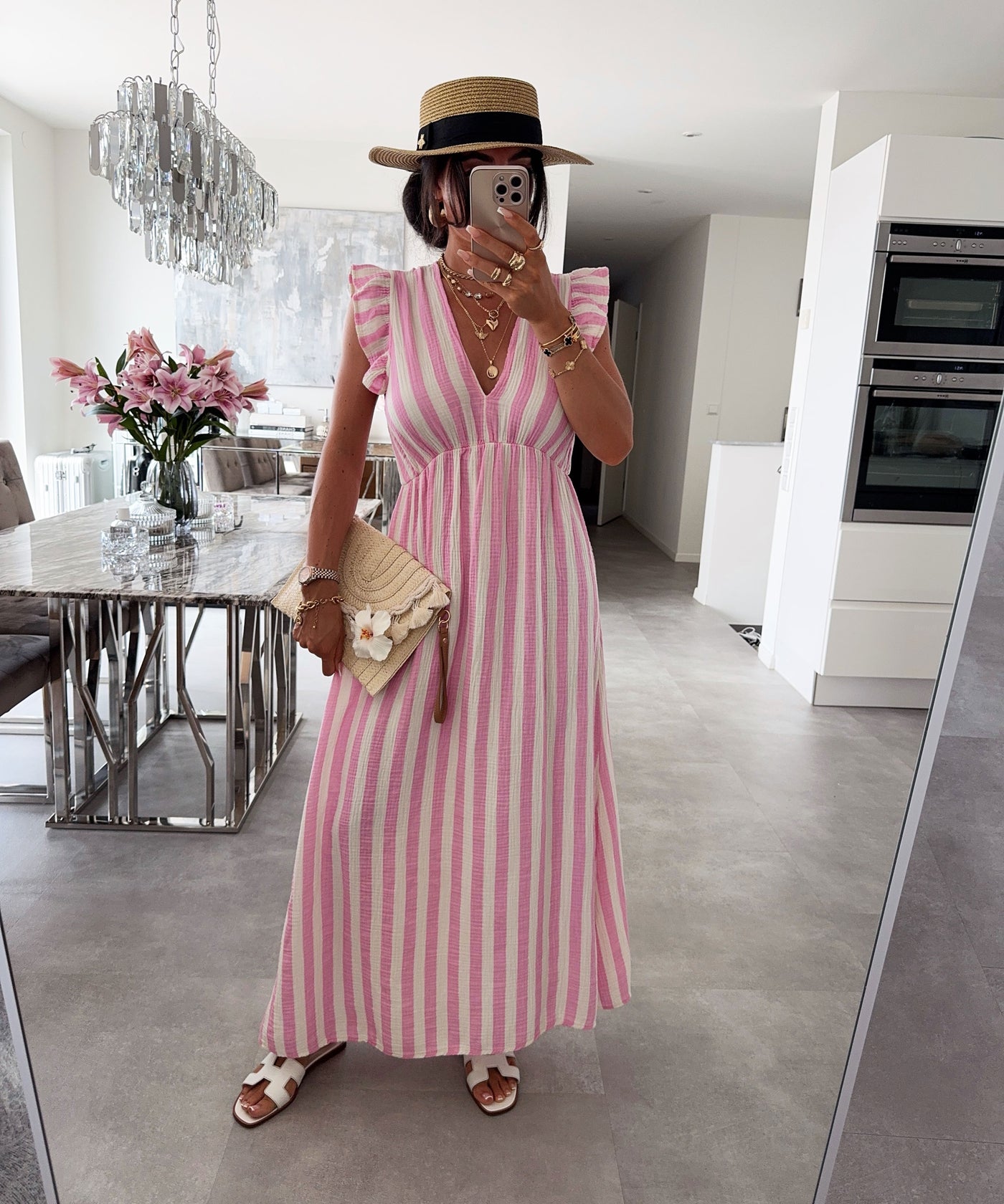 Musselin Kleid Geli Streifen Rosa Ladypolitan ♡
