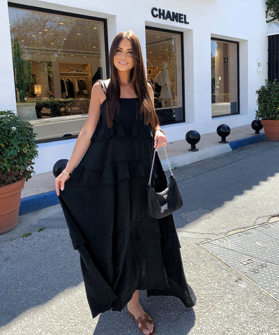 Musselin Maxi Kleid Aradi Schwarz Ladypolitan ♡