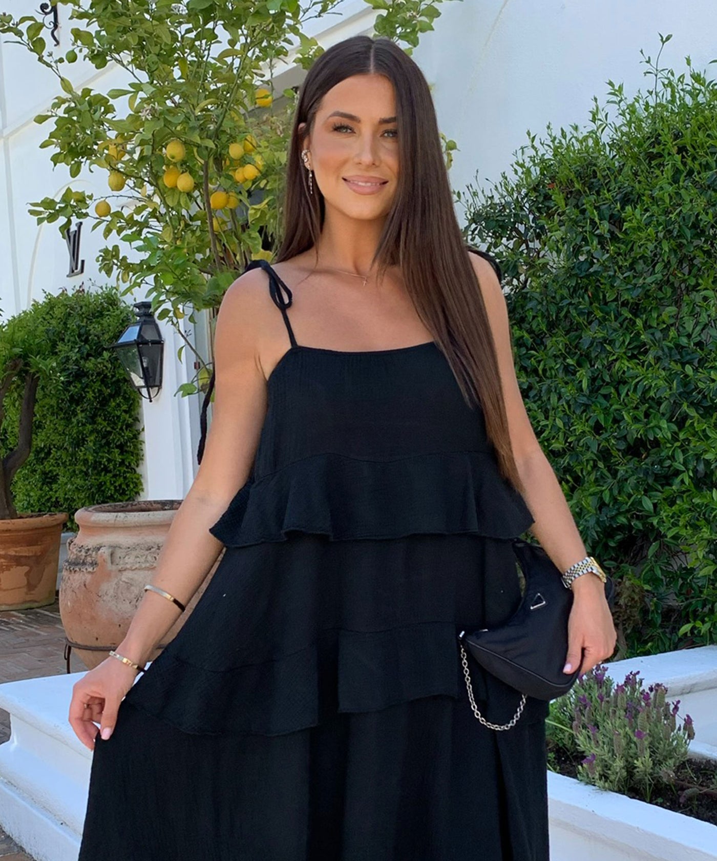 Musselin Maxi Kleid Aradi Schwarz Ladypolitan ♡