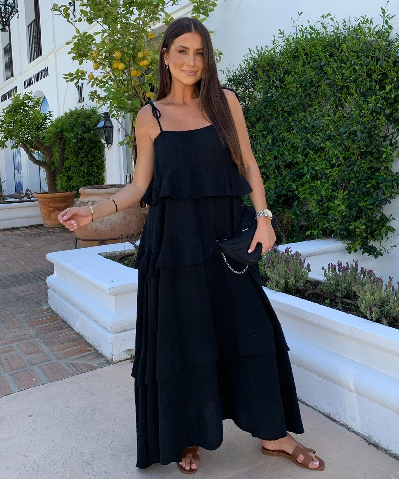 Musselin Maxi Kleid Aradi Schwarz Ladypolitan ♡