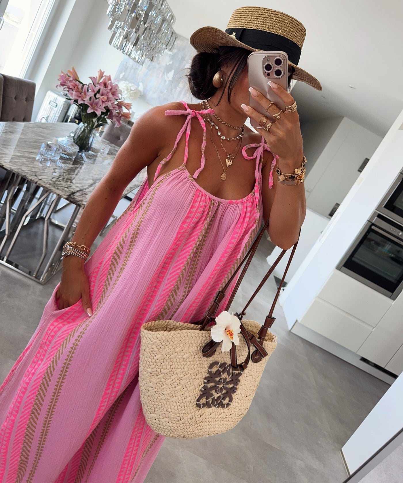 Musselin Maxi Kleid Riri Muster Rosa Ladypolitan ♡