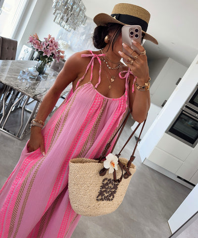 Musselin Maxi Kleid Riri Muster Rosa Ladypolitan ♡