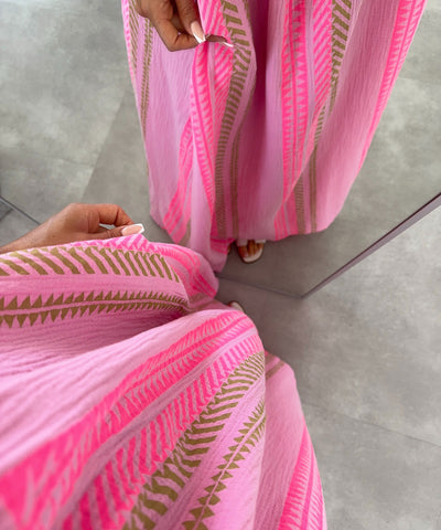Musselin Maxi Kleid Riri Muster Rosa Ladypolitan ♡