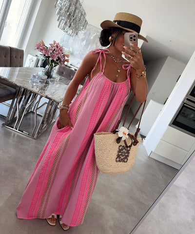 Musselin Maxi Kleid Riri Muster Rosa Ladypolitan ♡