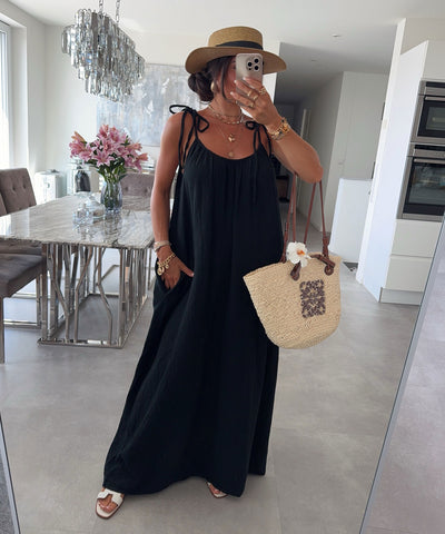 Musselin Maxi Kleid Riri Schwarz Ladypolitan ♡
