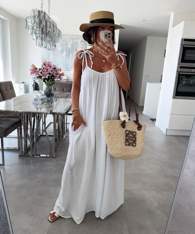 Musselin Maxi Kleid Riri Weiß Ladypolitan ♡