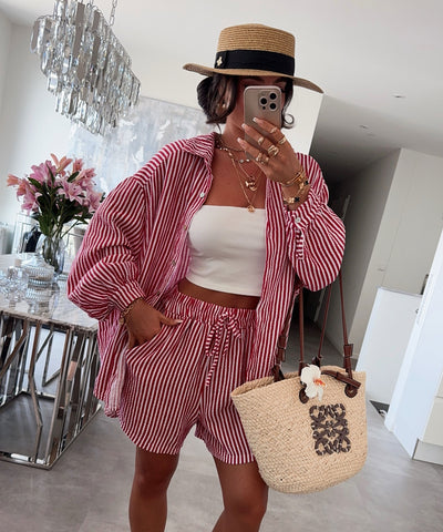 Musselin Set Laya Streifen Rot Ladypolitan ♡