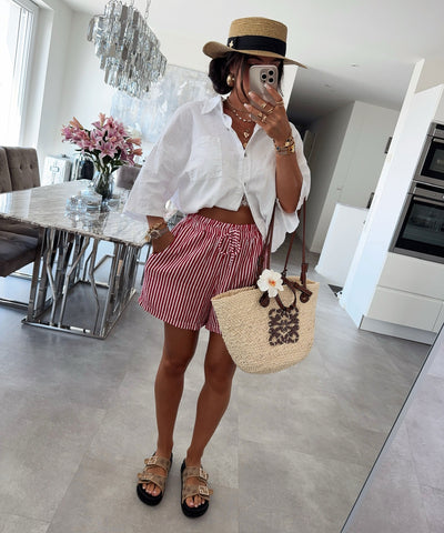 Musselin Shorts Laya Streifen Rot Ladypolitan ♡