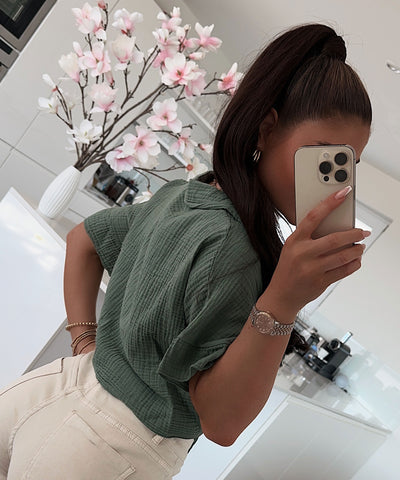 Musselin T-Shirt Knoten Khaki  Ladypolitan ♡   