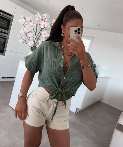 Musselin T-Shirt Knoten Khaki  Ladypolitan ♡   